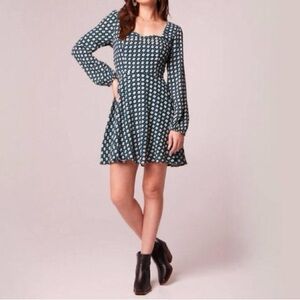 Elegant Long Sleeve Polka Dot Dress - Black and White
